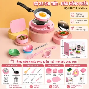 Bộ Đồ Chơi Nhà Bếp 22 Chi Tiết Cho Bé Có Bếp Nấu Thật Mini, Đồ Chơi Nấu Ăn Bé Gái