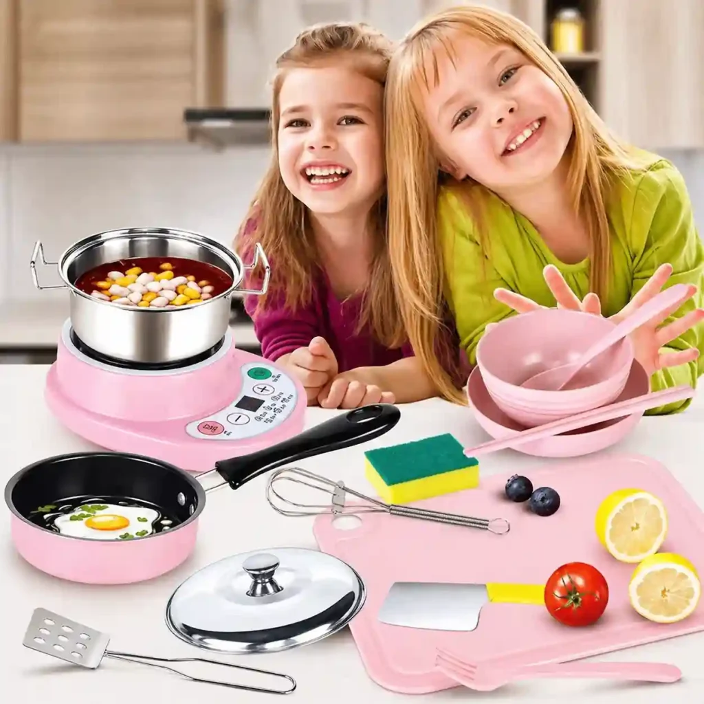 Bộ Đồ Chơi Nhà Bếp 22 Chi Tiết Cho Bé Có Bếp Nấu Thật Mini, Đồ Chơi Nấu Ăn Bé Gái