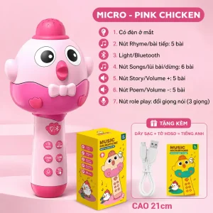 Micro karaoke không dây cho bé màu hồng