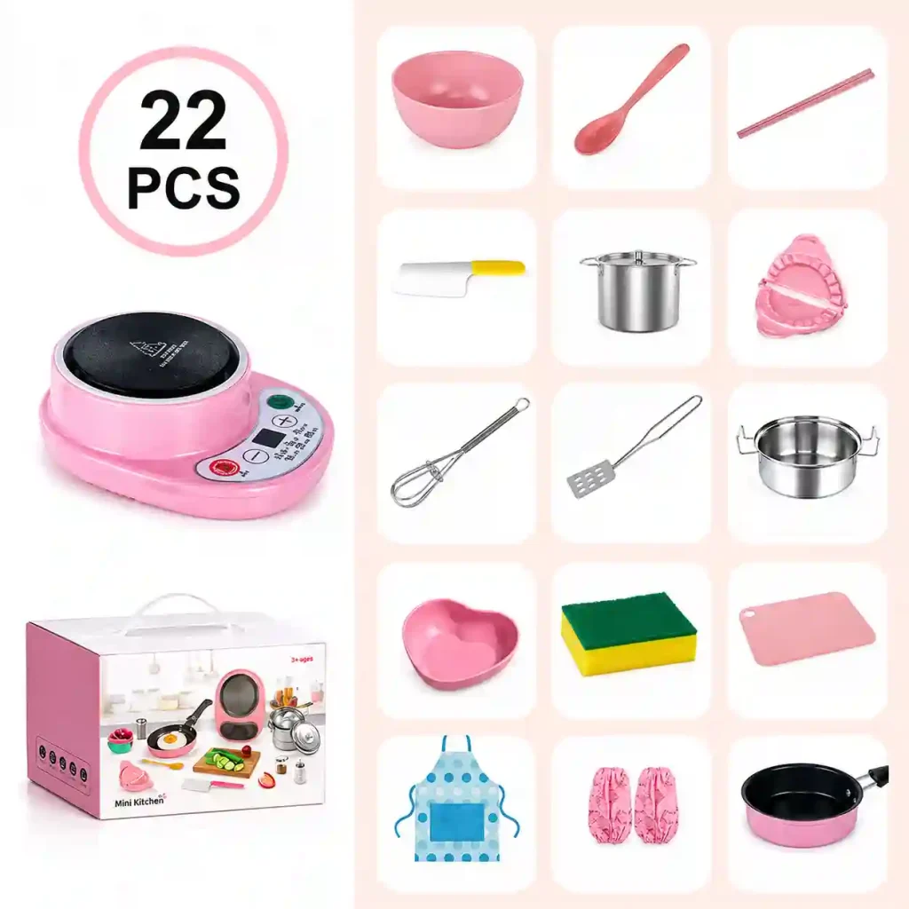 Bộ Đồ Chơi Nhà Bếp 22 Chi Tiết Cho Bé Có Bếp Nấu Thật Mini, Đồ Chơi Nấu Ăn Bé Gái