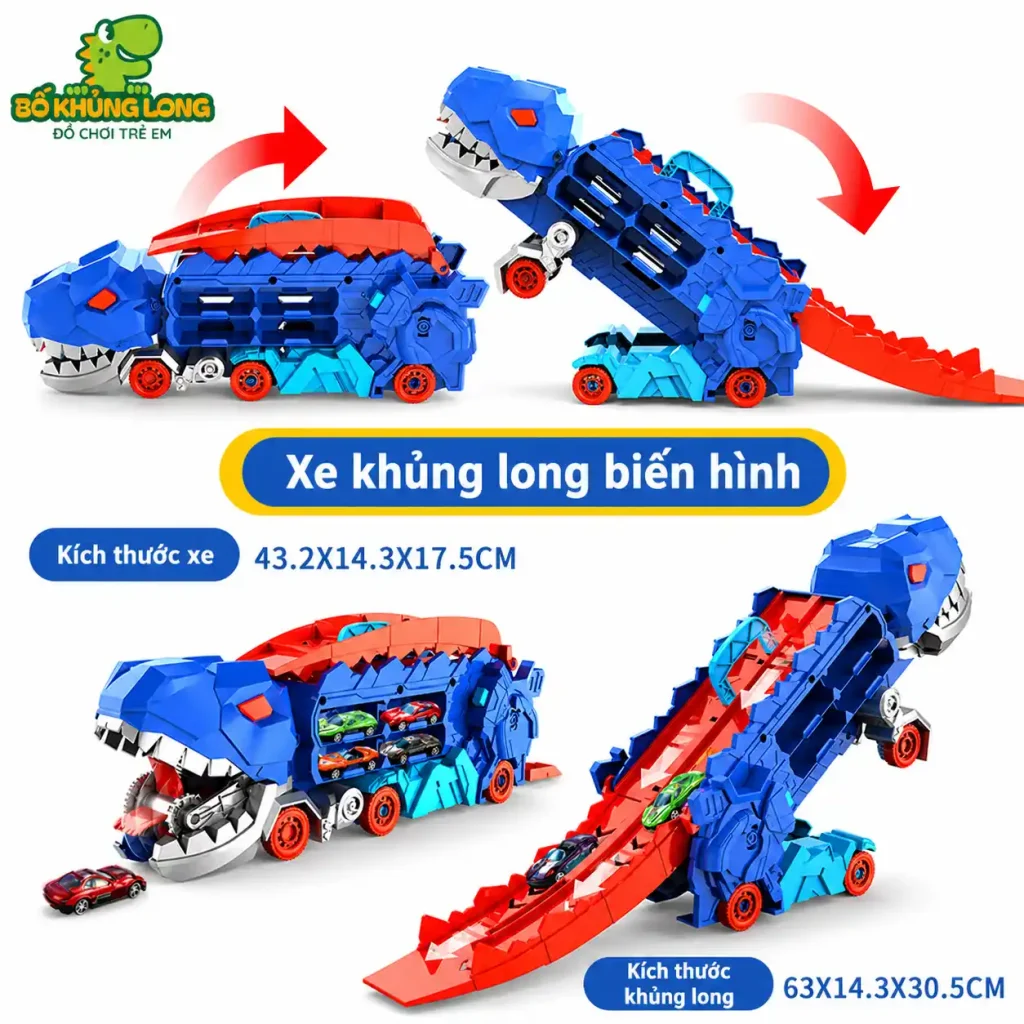 Khủng Long Biến Hình Nuốt Ô Tô Kèm 6 Xe Hợp Kim - bố khủng long