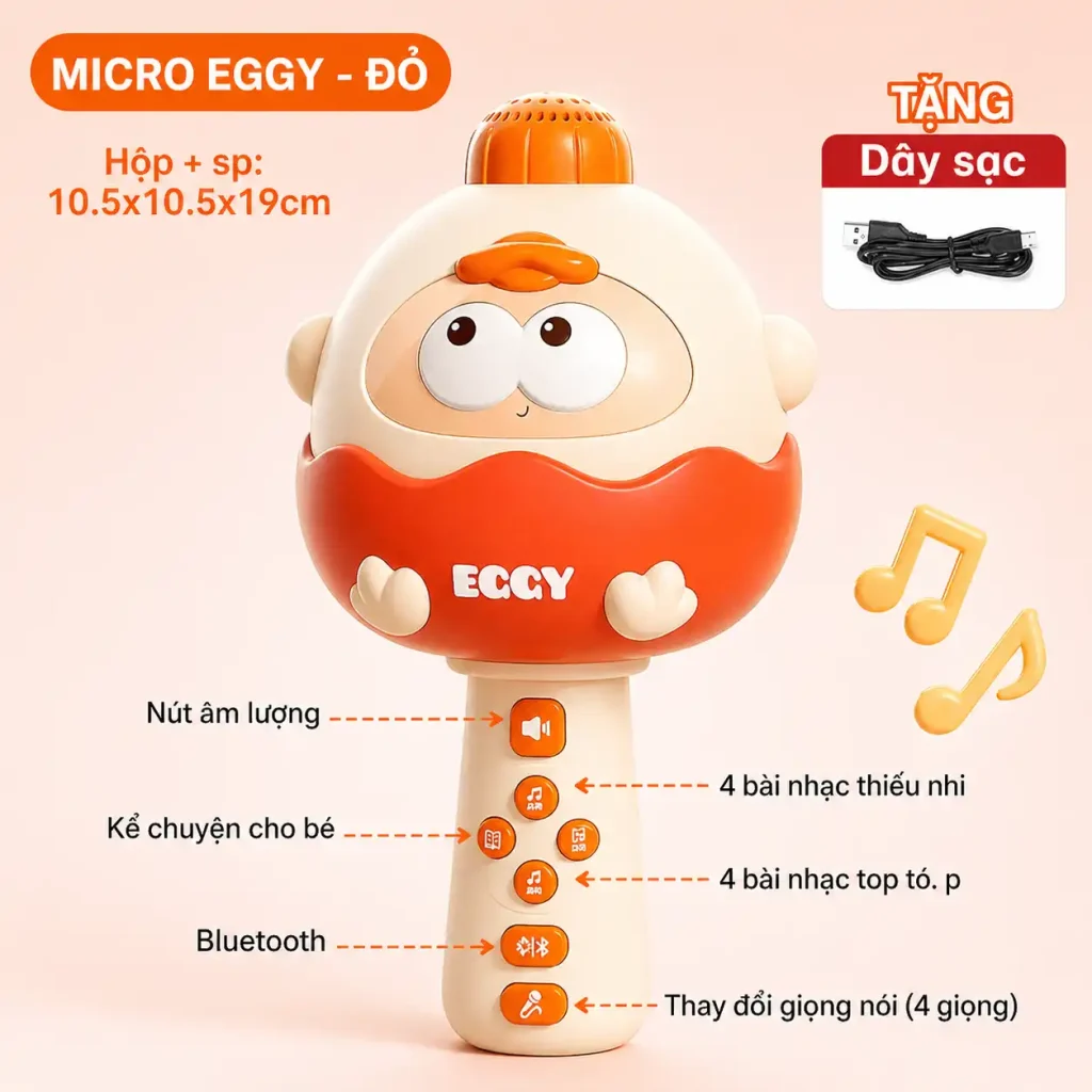Micro karaoke không dây cho bé màu đỏ