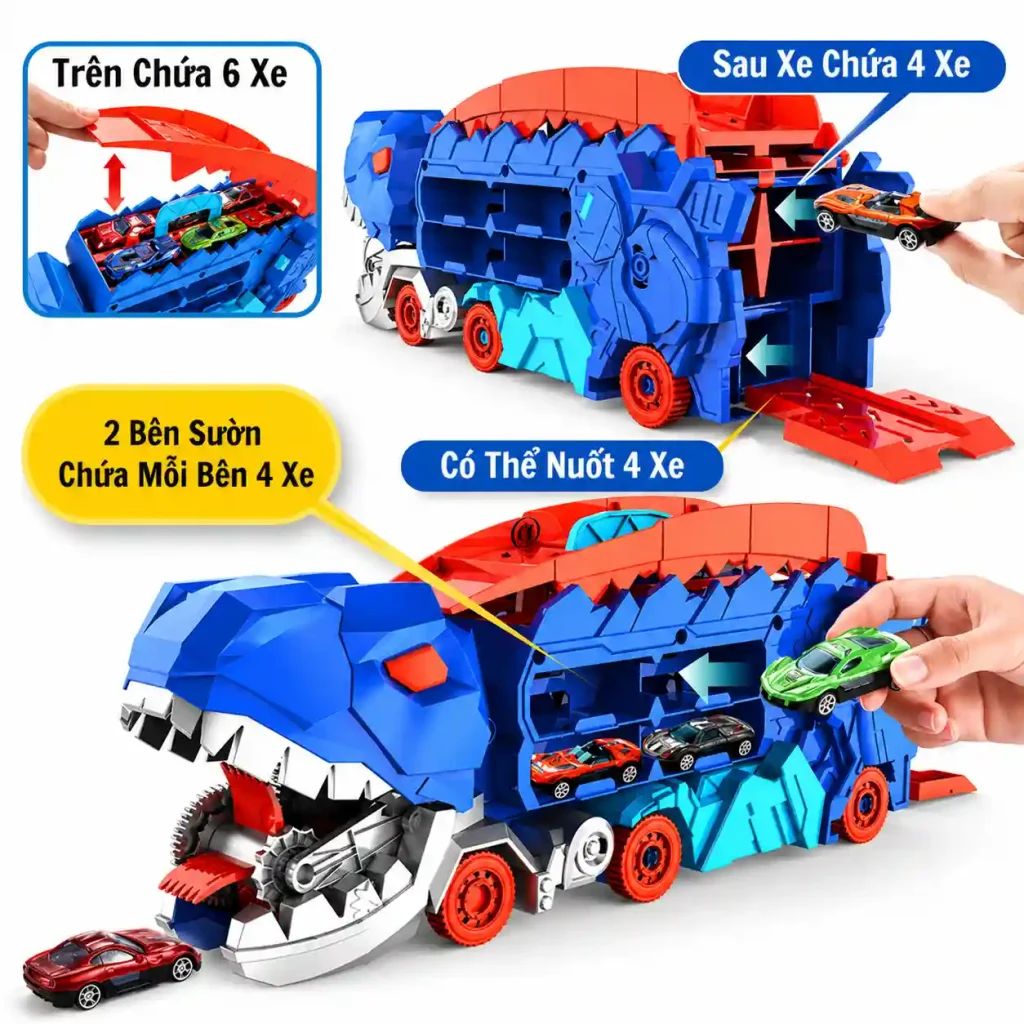 Khủng Long Biến Hình Nuốt Ô Tô Kèm 6 Xe Hợp Kim – Đồ Chơi Bé Trai Hot Trend