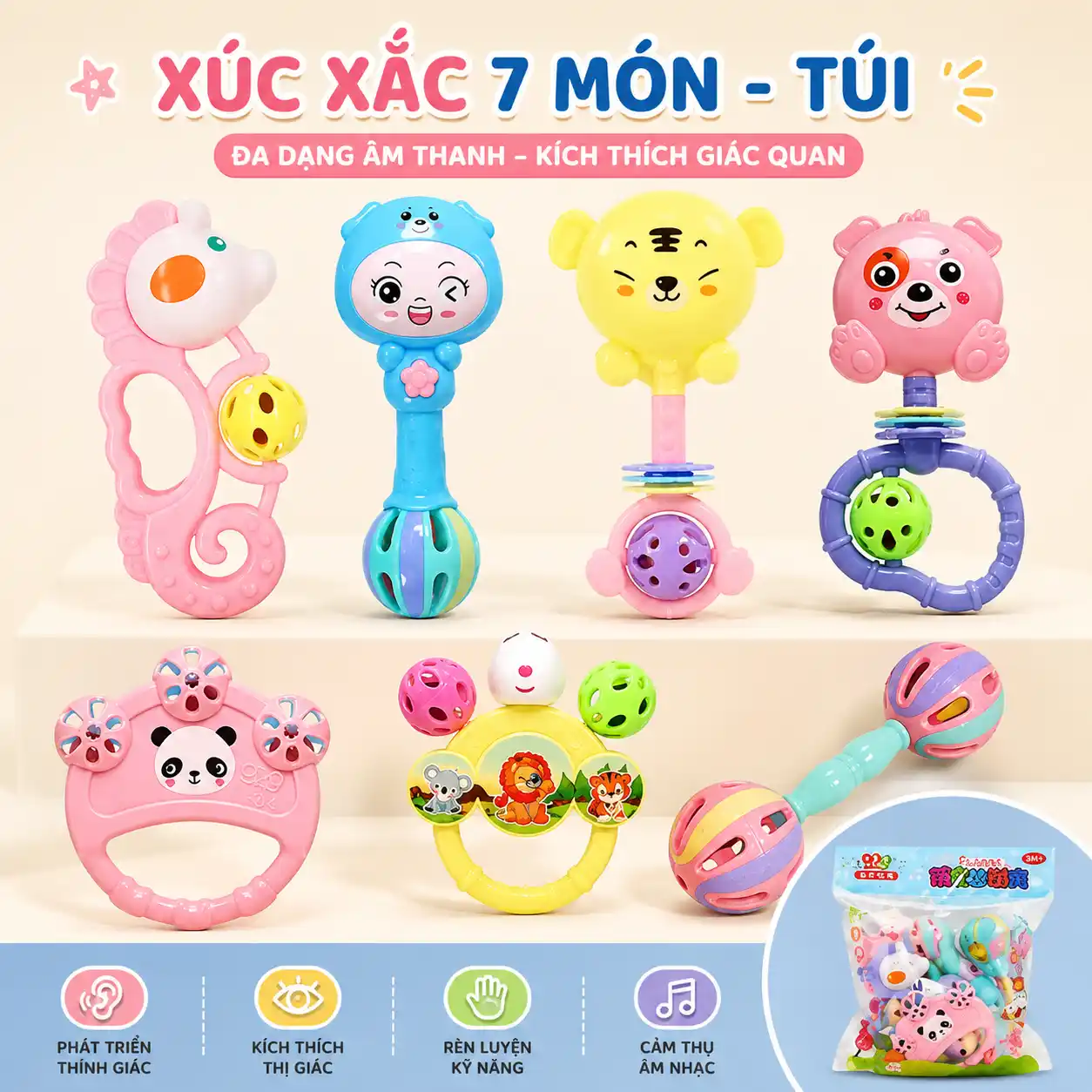 Đồ Chơi Xúc Xắc Âm Thanh Lục Lạc 6 Món Cho Bé Sơ Sinh An Toàn – Bố Khủng Long - Ảnh 9