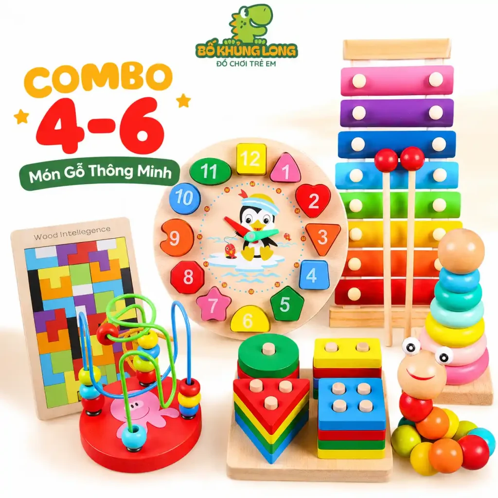 Đồ Chơi Gỗ Montessori Combo 4-6 Món Cho Bé