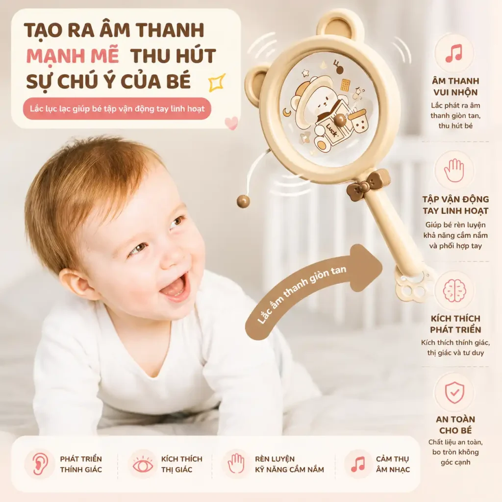 Đồ Chơi Xúc Xắc Âm Thanh Lục Lạc 6 Món Cho Bé Sơ Sinh An Toàn – Bố Khủng Long