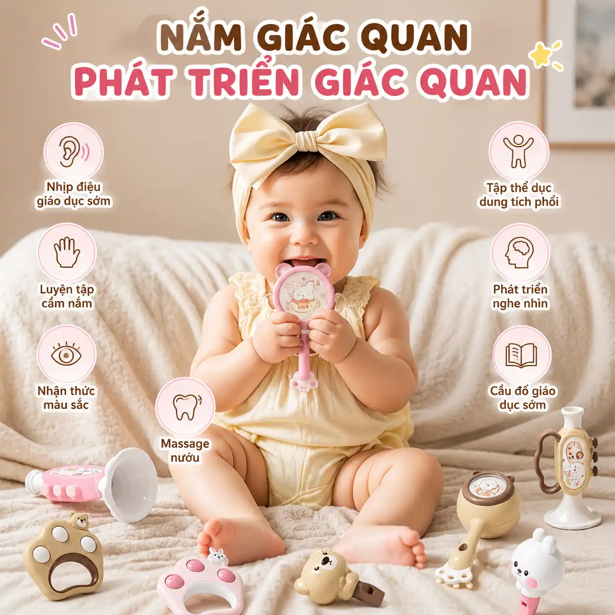 Đồ Chơi Xúc Xắc Âm Thanh Lục Lạc 6 Món Cho Bé Sơ Sinh An Toàn – Bố Khủng Long - Ảnh 4