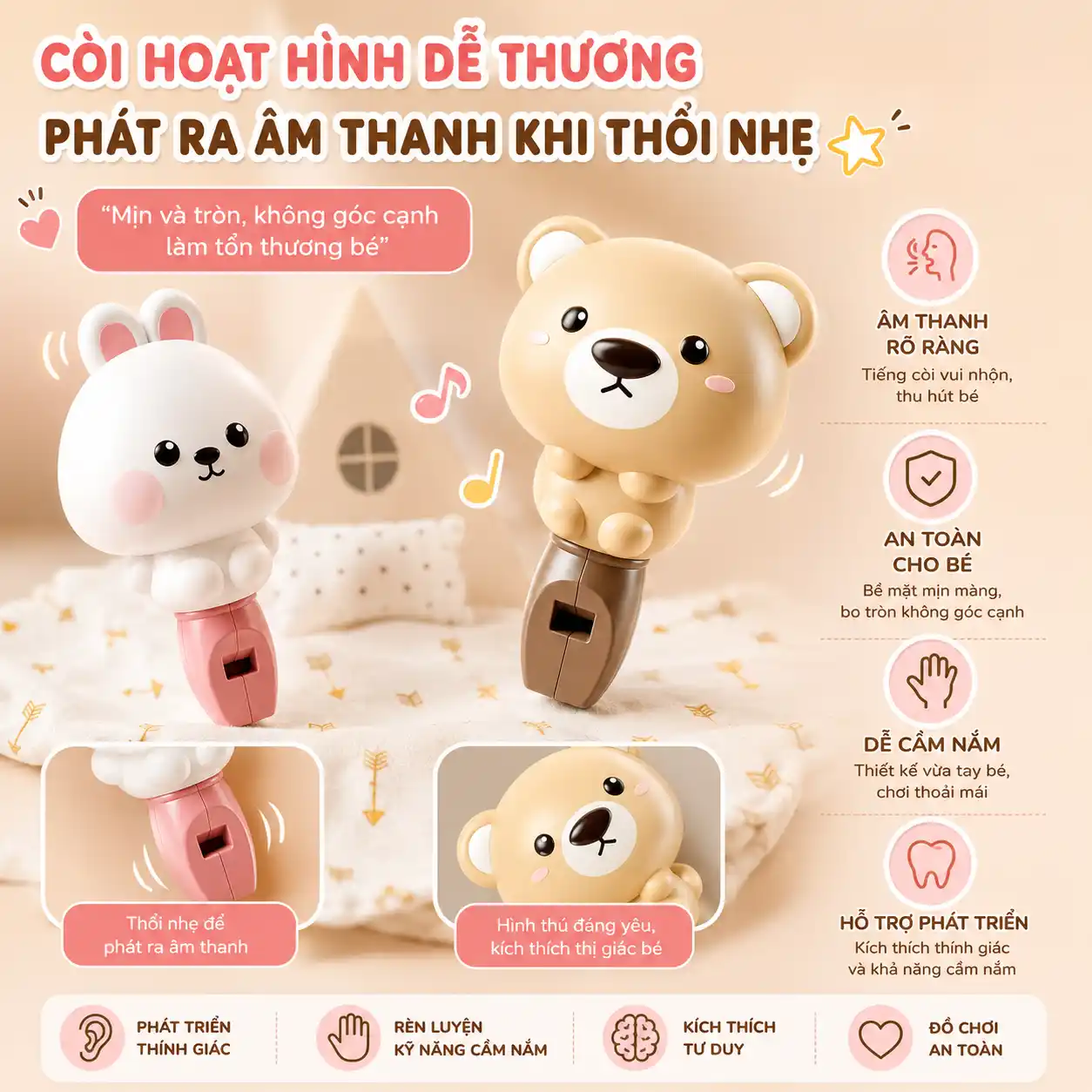 Đồ Chơi Xúc Xắc Âm Thanh Lục Lạc 6 Món Cho Bé Sơ Sinh An Toàn – Bố Khủng Long