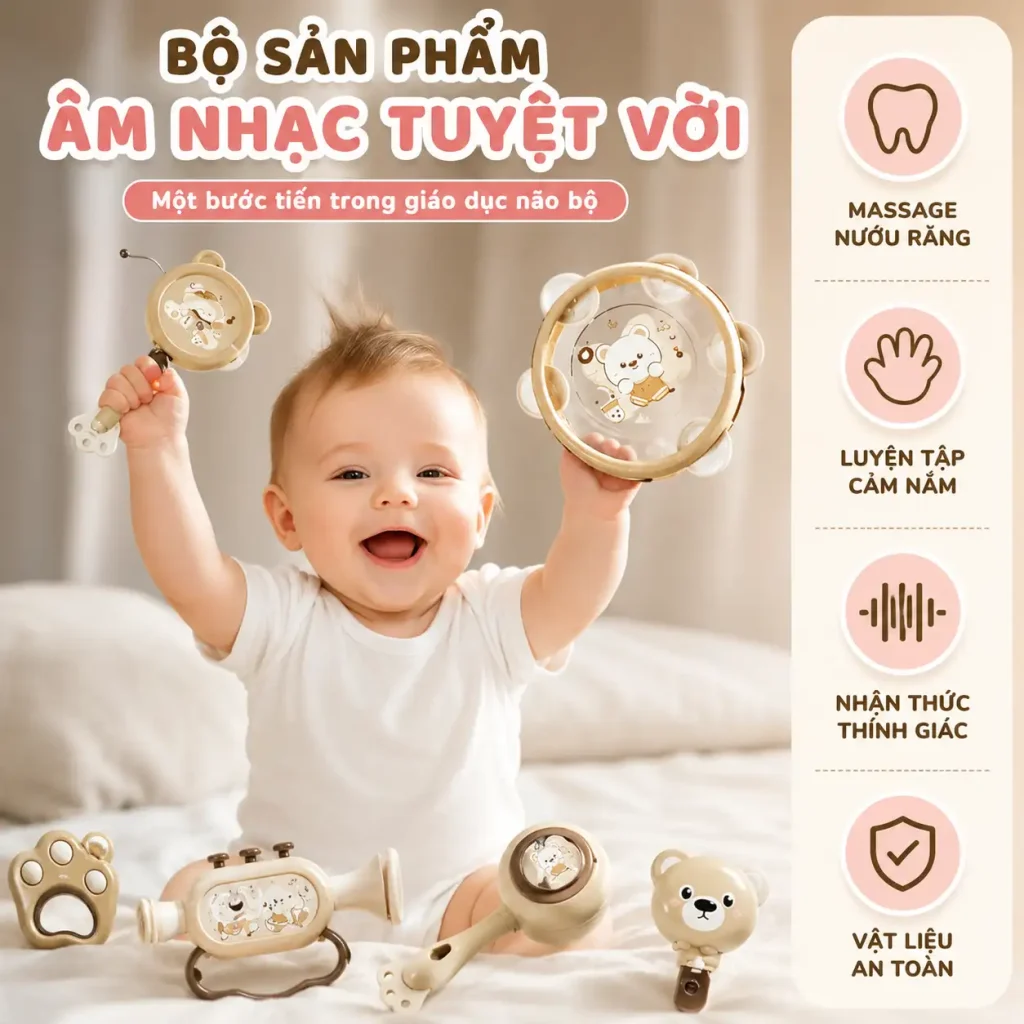 Đồ Chơi Xúc Xắc Âm Thanh Lục Lạc 6 Món Cho Bé Sơ Sinh An Toàn – Bố Khủng Long