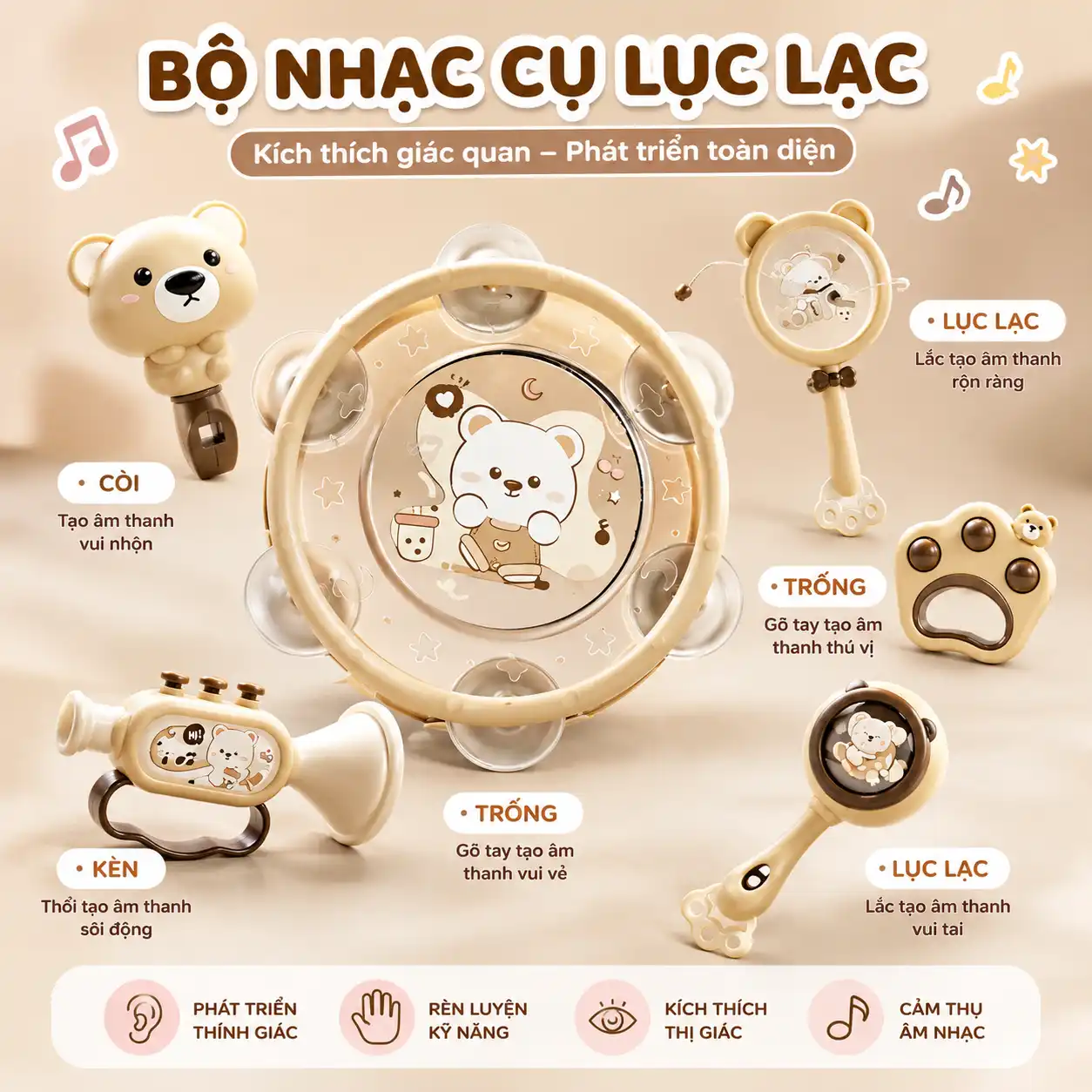 Đồ Chơi Xúc Xắc Âm Thanh Lục Lạc 6 Món Cho Bé Sơ Sinh An Toàn – Bố Khủng Long - Ảnh 5