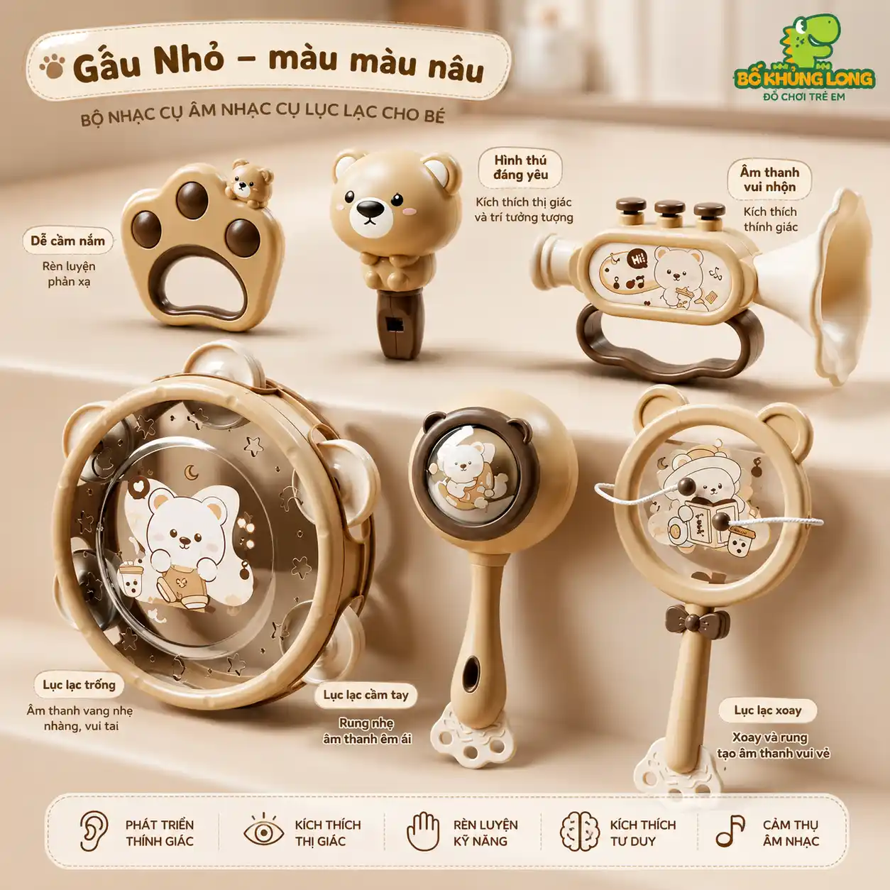 Đồ Chơi Xúc Xắc Âm Thanh Lục Lạc 6 Món Cho Bé Sơ Sinh An Toàn – Bố Khủng Long - Ảnh 10