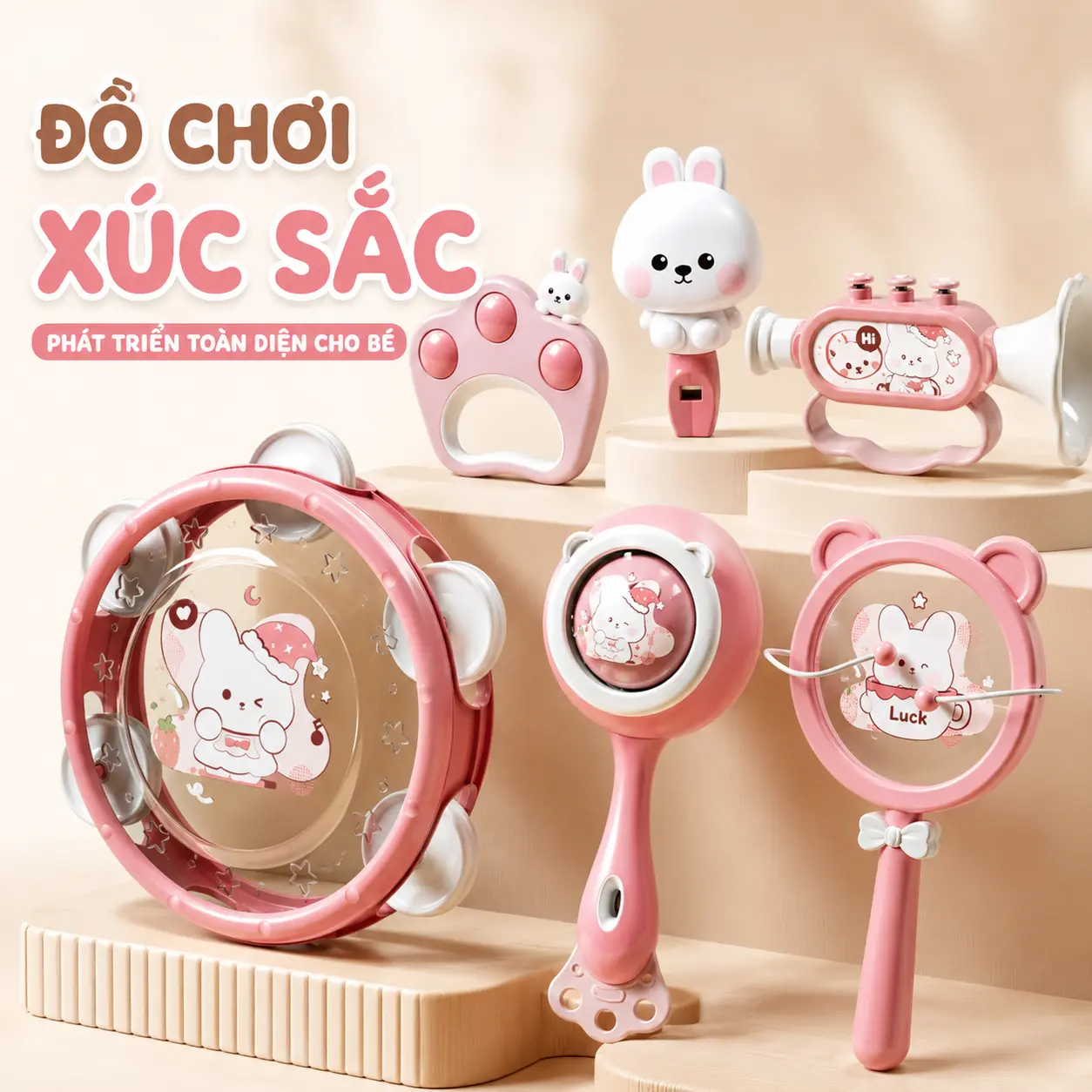 Đồ Chơi Xúc Xắc Âm Thanh Lục Lạc 6 Món Cho Bé Sơ Sinh An Toàn – Bố Khủng Long