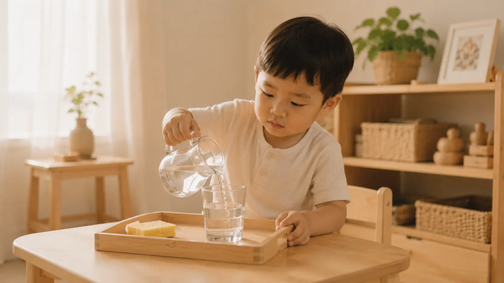 Bé 3 tuổi tự rót nước - kỹ năng tự lập từ Montessori Practical Life