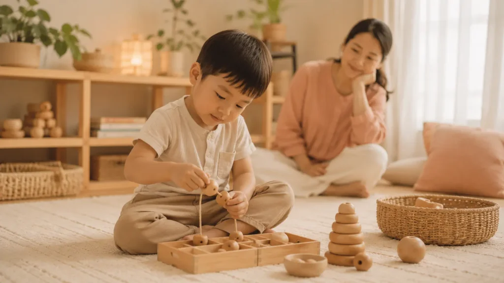 mẹ quan sát con chơi yên tỉnh